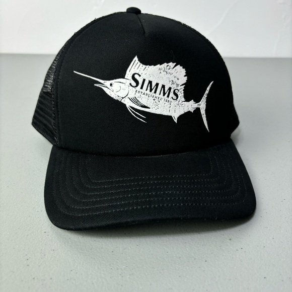 Simms Black Fishing Baseball Hat Cap Snapback Adjustable One Size Cotton Blend - Picture 1 of 8